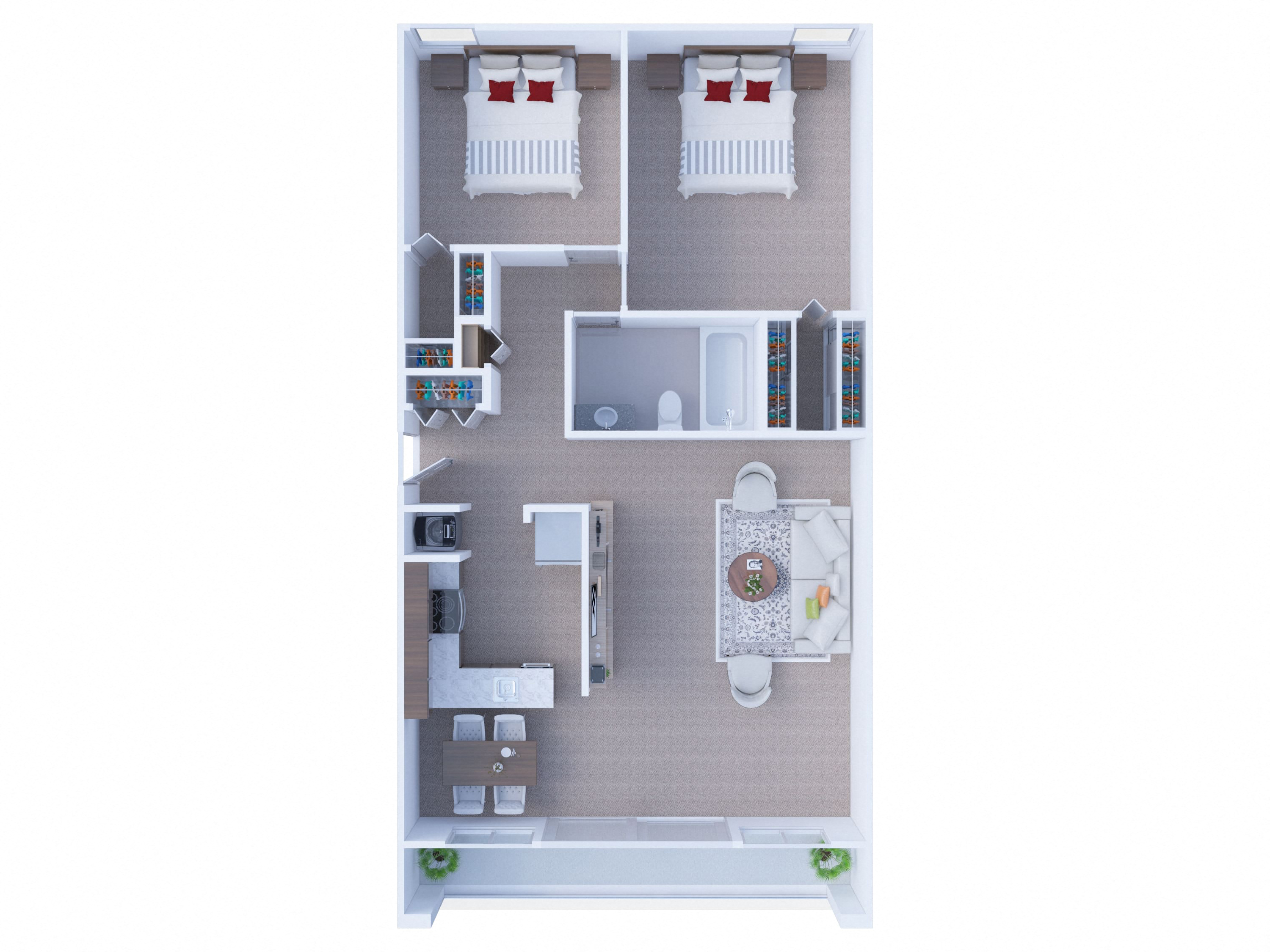 Floor plan for 2 beds, 1 bath, 960 sqft
